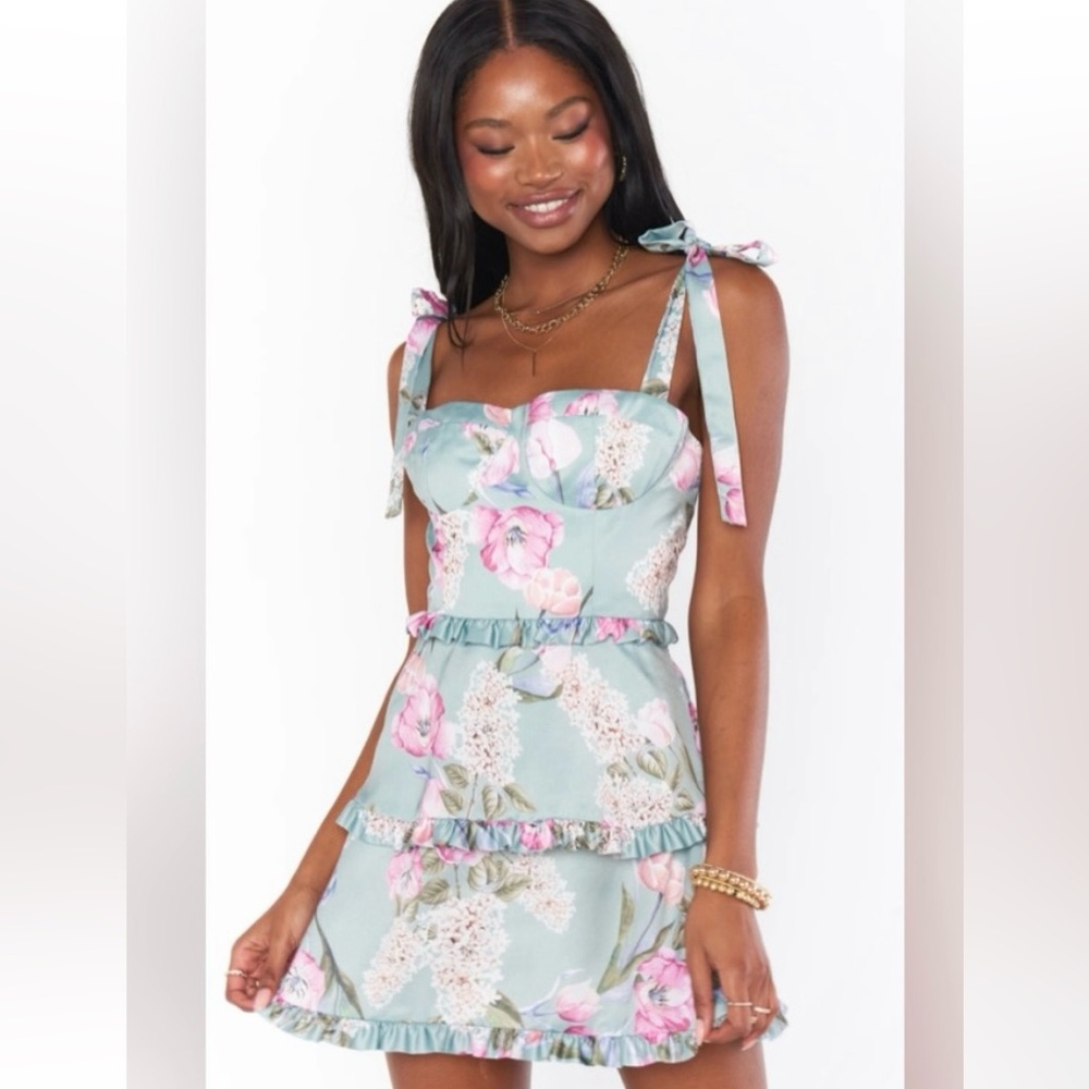 Show Me Your Mumu Lady Corset Mini Dress Sage Floral Lace Up S Coquette Cottage - Picture 2 of 10